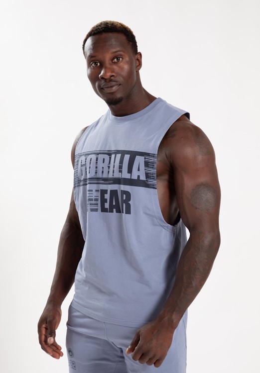 Lopez Drop Armhole Tank Top - Stonewash Blue - 4XL