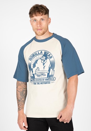 Logan Oversized T-Shirt - Beige/Blue - L
