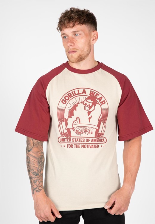 Logan Oversized T-Shirt - Beige/Red - S