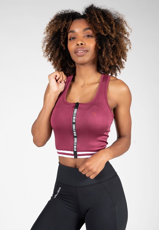 Mesa Zip Front Crop Top - Burgundy Red - L