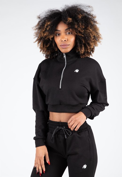 Ocala Cropped Half-Zip Sweatshirt - Black - S