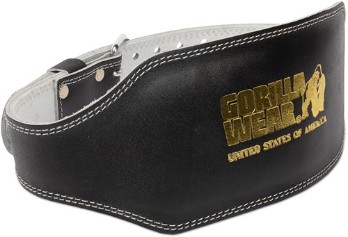 Gorilla Wear 6 Inch Padded Leather Lifting Belt - Black/Gold - L/XL