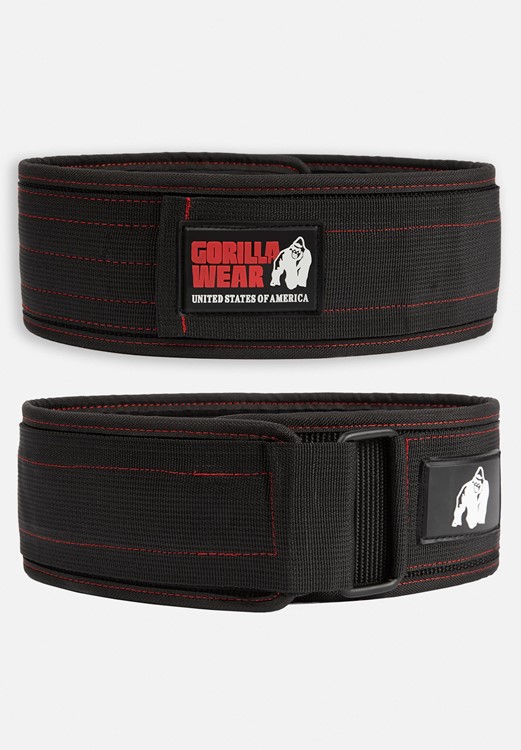 Gorilla Wear 4 Inch Nylon Lifting Belt - Black/Red Stitched - S/M