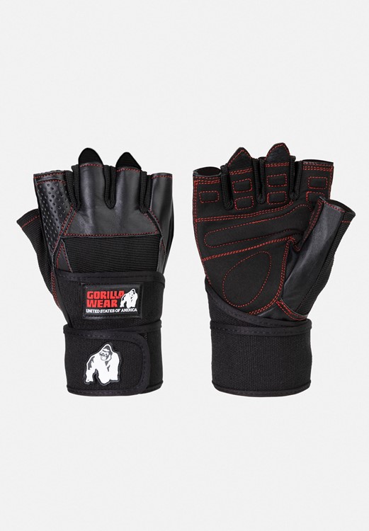 Dallas Wrist Wraps Gloves - Black/Red Stitched - S