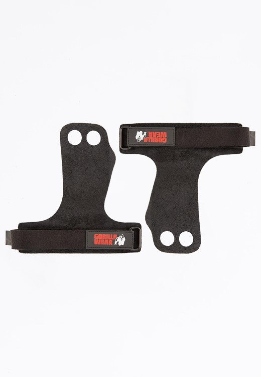 2-Hole Leather Lifting Grips - Black - XL