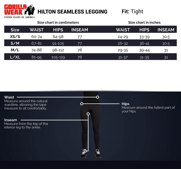 Hilton Leggings size chart